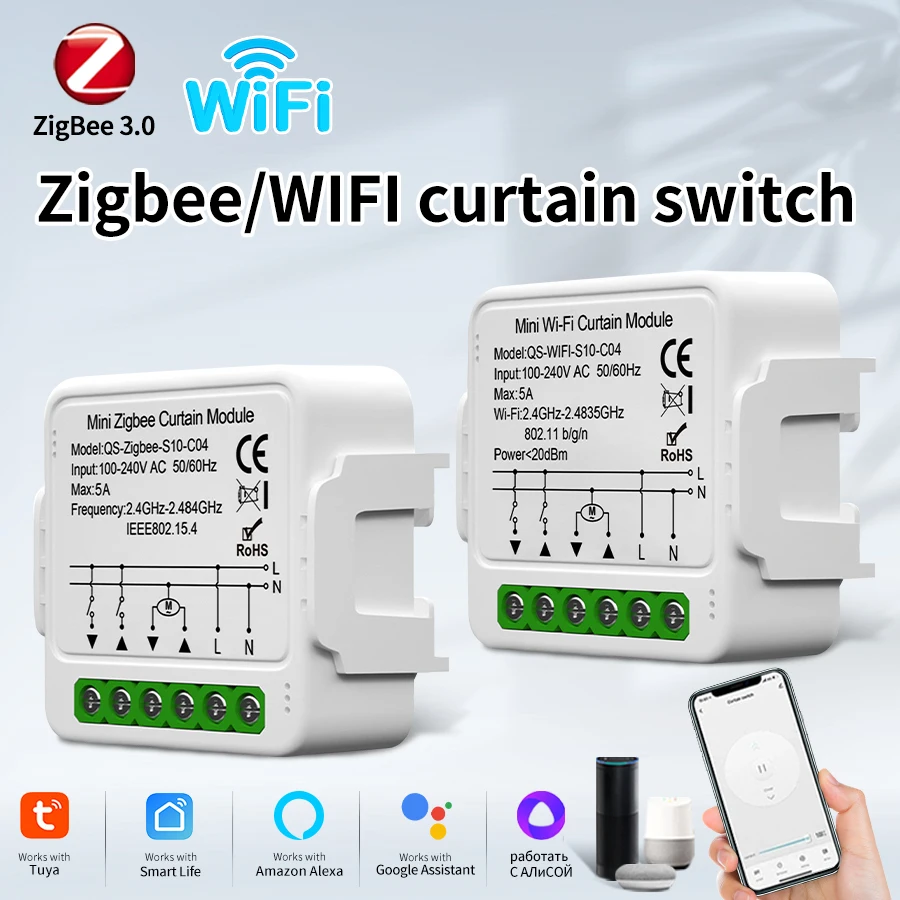 5A Tuya WiFi Zigbee Smart Vorhang Schalter Modul Jalousien Rollladen Elektromotor Sprachsteuerung Timing Unterstützt Alexa Google Image
