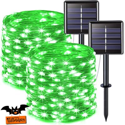 2 Pcs 10M/33FT 100 Led Beads Outdoor IP44 Waterpoof Solar Fairy String Lights Halloween, Christmas, Wedding, Valentine's Day, Courtyard, Lawn, Garden, Festive Atmosphere Decoration, Copper Wire Light
