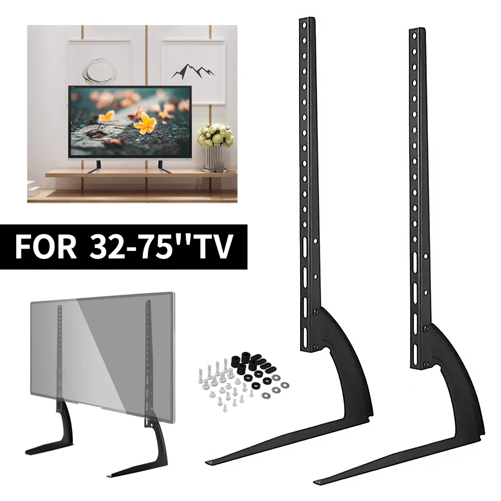 Staffa TV per TV da 32-75 pollici Supporto TV da tavolo Supporto per monitor schermo TV universale regolabile in altezza Piedini TV