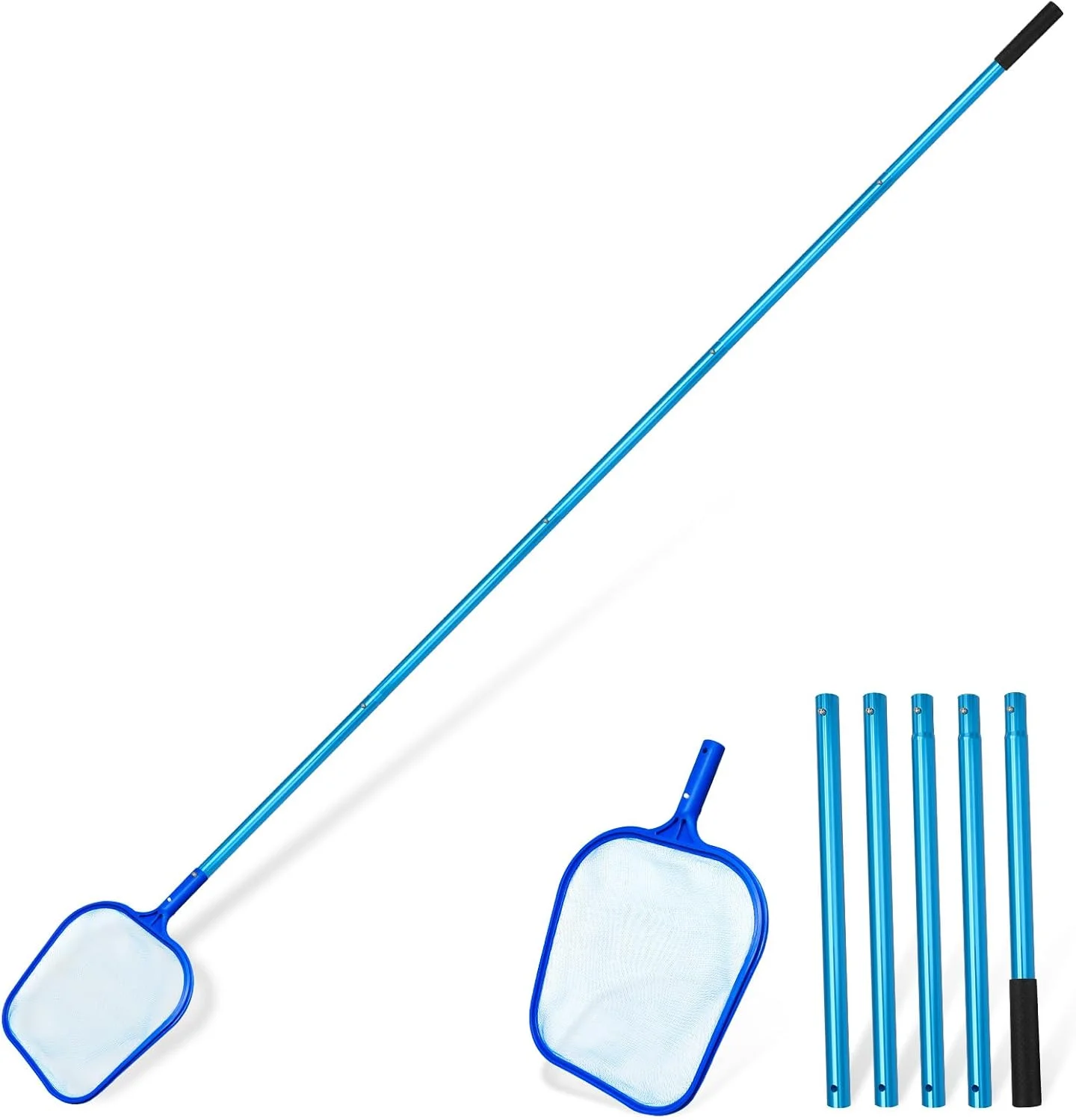 Pool Skimmer Net 7.58 Foot Leaf Skimmer Net with 5 Aluminum Pole Sections - 6" Deep Ultra Fine Mesh Netting Bag Basket Image