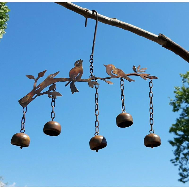 Handmade Flickering Bell Bird With Wind Chimes Iron Art Decorative Bird And Bell Garden Ornament Outdoor Yard Patio Hanging Sculpture Home Decoration
