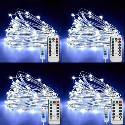 4 Pcs 10M/33FT 100 LED Beams Fairy String Lights Halloween Christmas Valentine's Day Wedding Party Indoor and Outdoor Copper Wire Light String USB Plug in 8 Function Remote Control IP44 Waterproof