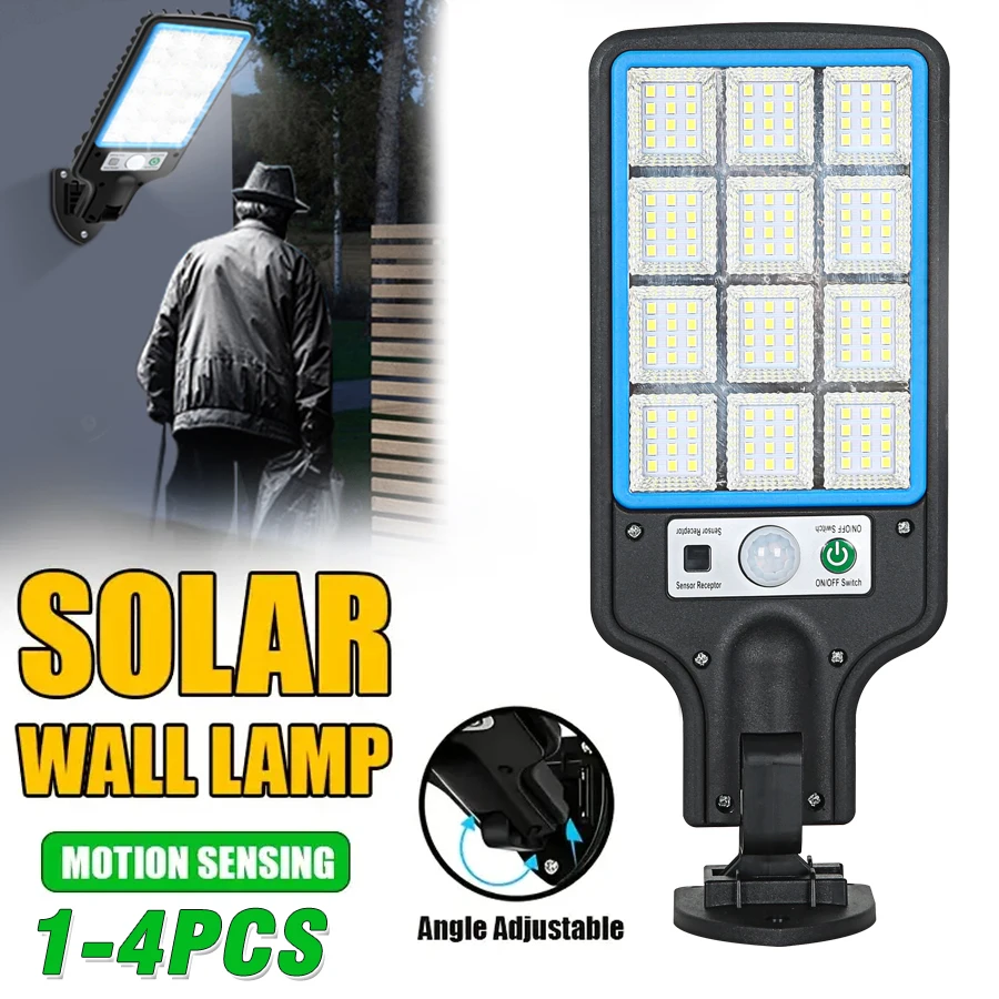 Solar-Außenleuchten 1–4 Stück – wasserdichte LED-Wandleuchte mit Bewegungsmelder, Sicherheitsbeleuchtung für Garten, Straße, Hof, einfache Installation