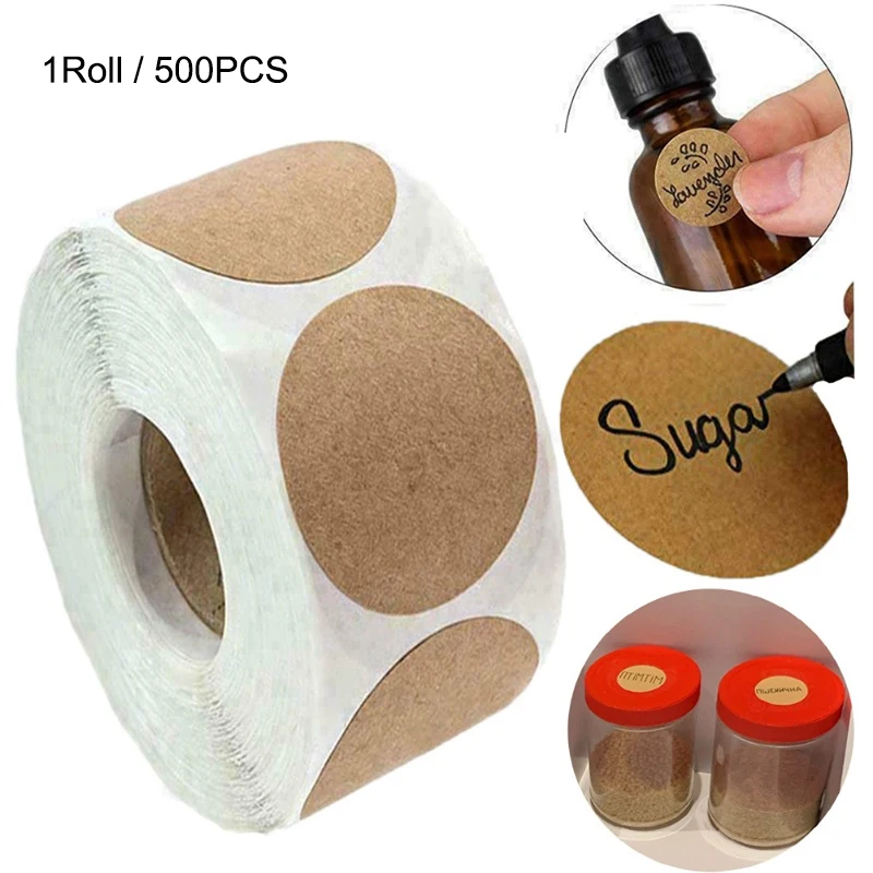 1–3 Rollen Kraftpapier-Aufkleber, runde leere Etiketten für handgefertigte Geschenkanhänger, Papier, DIY-Umschlag, Siegelaufkleber, Schreibwaren, 500 Stück/Rolle Image