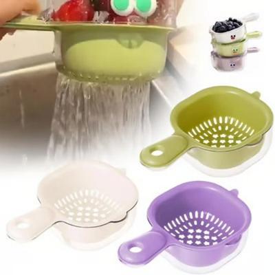 3pcs Kitchen Dual-Layer Draining Basket with Handle – Food-Grade Thickened Strainer for Washing Fruits and Vegetables, Multi-Functional Kitchen Basket