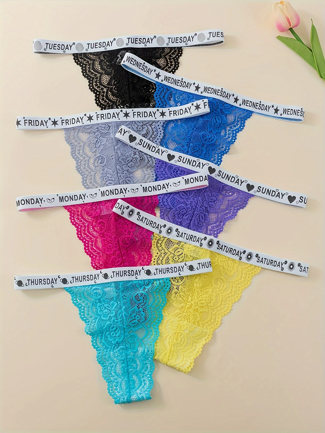 7-teilige Wochenhose, mehrfarbiger Damen-Tanga, Innenfutter aus reiner Baumwolle, bequeme, sportliche, sexy und nahtlose Unterwäsche Image