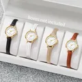 4 Teile/satz Mode Frauen Lederband Quarz Uhren Casual Kleine Arabische Zifferblatt Armbanduhr Für Damen Uhr Uhren (Ohne Box)