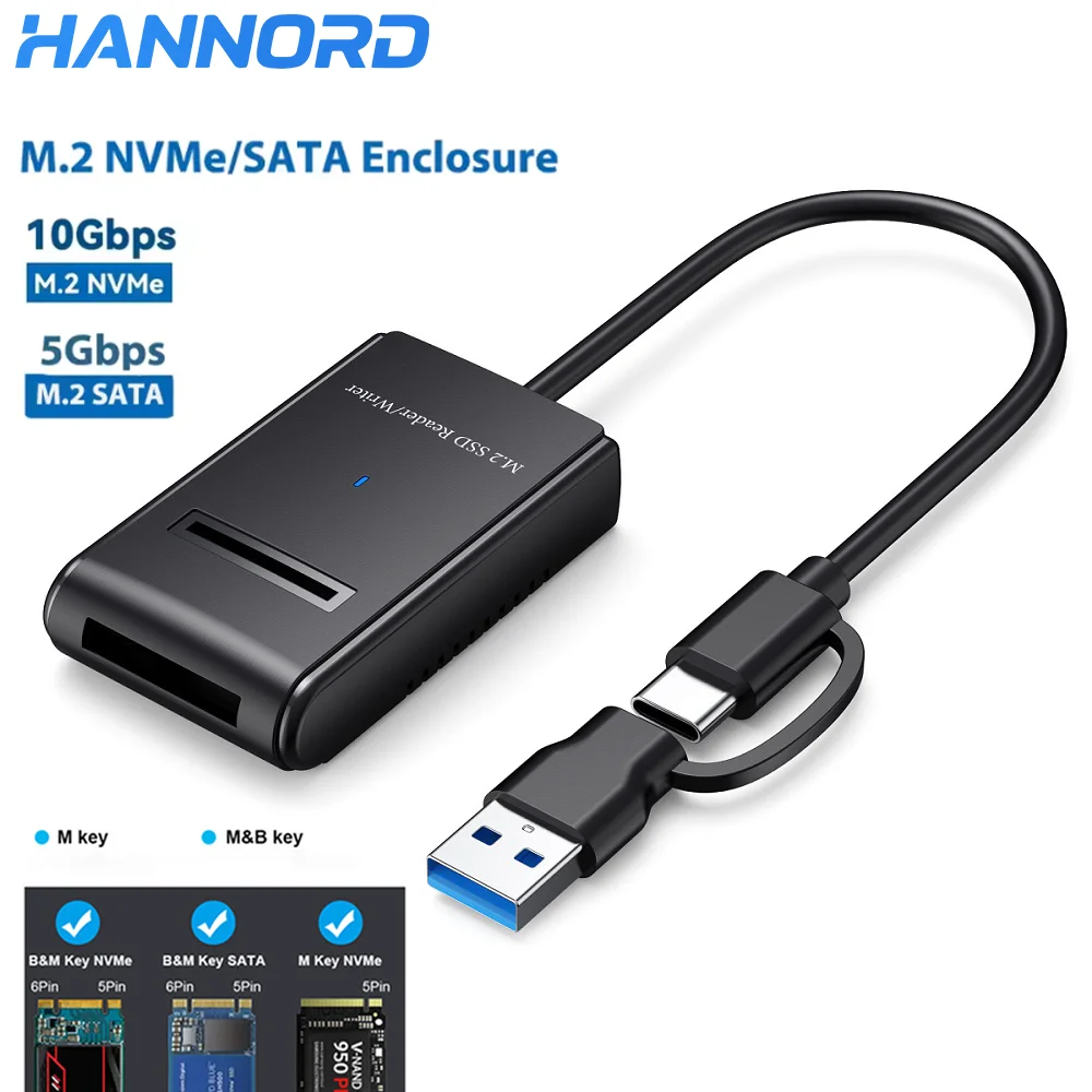 Hannord M.2 SSD-Gehäuse 10 Gbit/s Dual M.2 SATA/NVMe SSD zu USB 3.1 Externes Gehäuse Typ C SSD-Adapter für NVME PCIE NGFF SATA Box Image