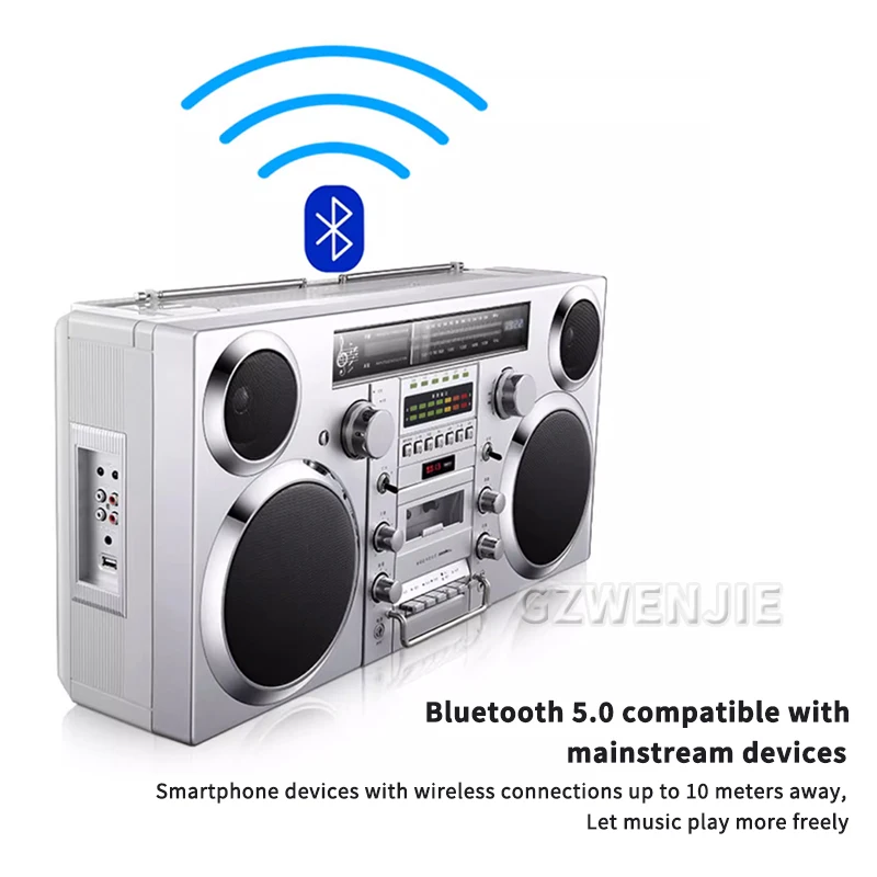 CD-Player und Kassettenspieler-Kombination mit Bluetooth AM FM Radio AUX USB MP3-Wiedergabe Fernbedienung AC/DC-betrieben Boomox Image