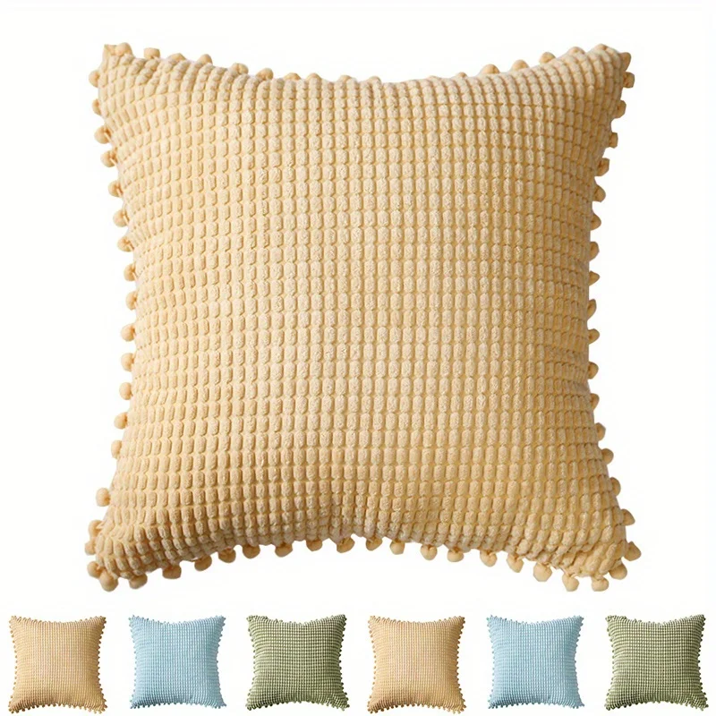 1 Stück Mais-gestreifter Kissenbezug mit Fransen – weiche, gemütliche Boho-Kissenbezüge mit Quaste für Couch, Sofa, Bauernhaus, natürliches Dekor Image