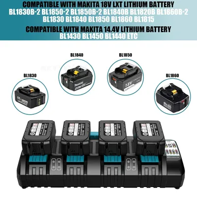 4 Port Battery Charger for Makita 14.4V-18V Lithium Batteries Charger Rapid Charger Station with 2 USB Port 8A/12A Power Tools