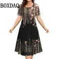 Tie Dye Gradient 3D-Druck Damenkleid Sommer Plus Size Kurzarm O-Ausschnitt Lose A-Linie Kleid Lässige Mode Damen Kleidung 9XL