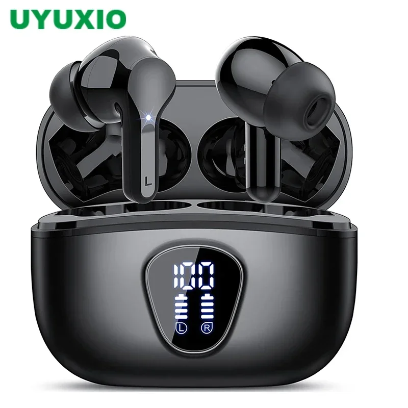 UYUXIO BT5.4 Drahtlose Kopfhörer 48H LED-Anzeige Ohrhörer mit HiFi-Stereo IP7 Wasserdichte Kopfhörer Noise Cancelling Ohrhörer Image