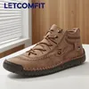 Männer handgemachte Leder Casual Schuhe Mid-Top Wohnungen bequeme Mode Mokassins Schuhe Outdoor rutschfeste Wanderschuhe Plus Größe