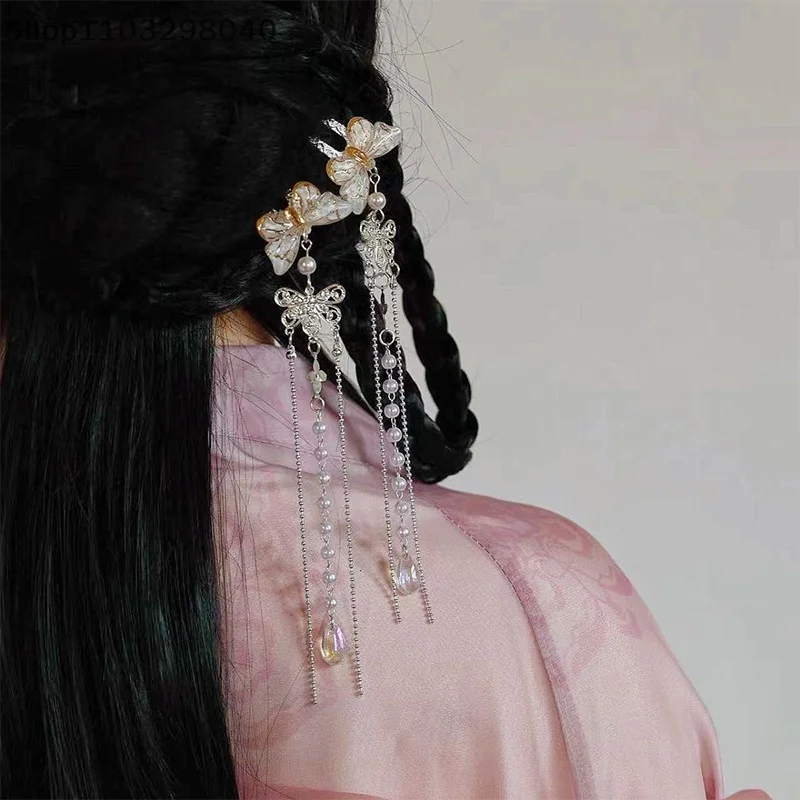 Elegante Vintage-Schmetterlings-Haarnadel für Damen, Haarstab im chinesischen Stil mit Quaste, wunderschönes antikes inspiriertes Accessoire Image