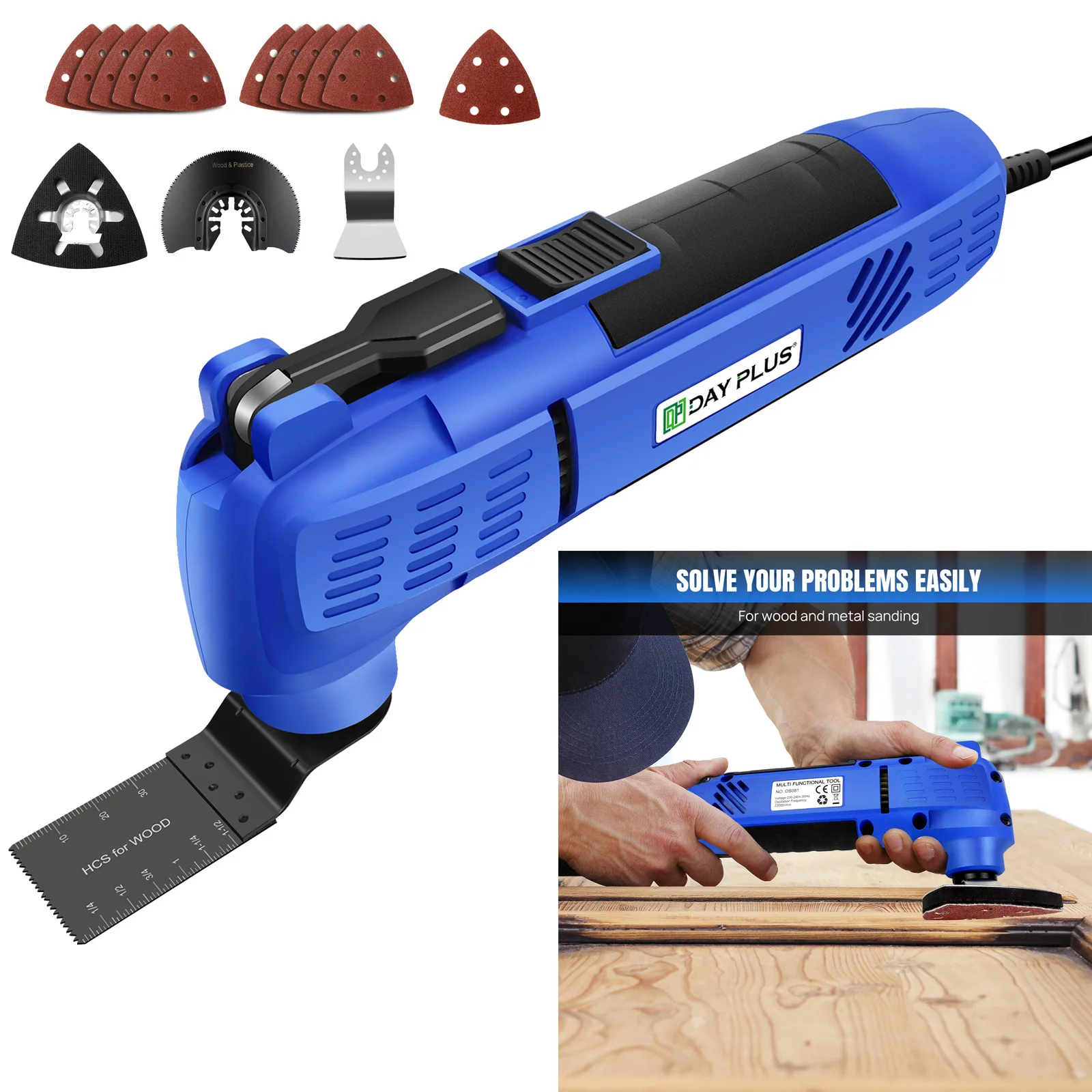 Oszillierende Multi-Tools, 3800 W 22000 U/min elektrisches Kabel-Multitool, 3 ° Oszillationswinkel zum Schneiden, Schleifen, Schaben, Schnellmontage Image
