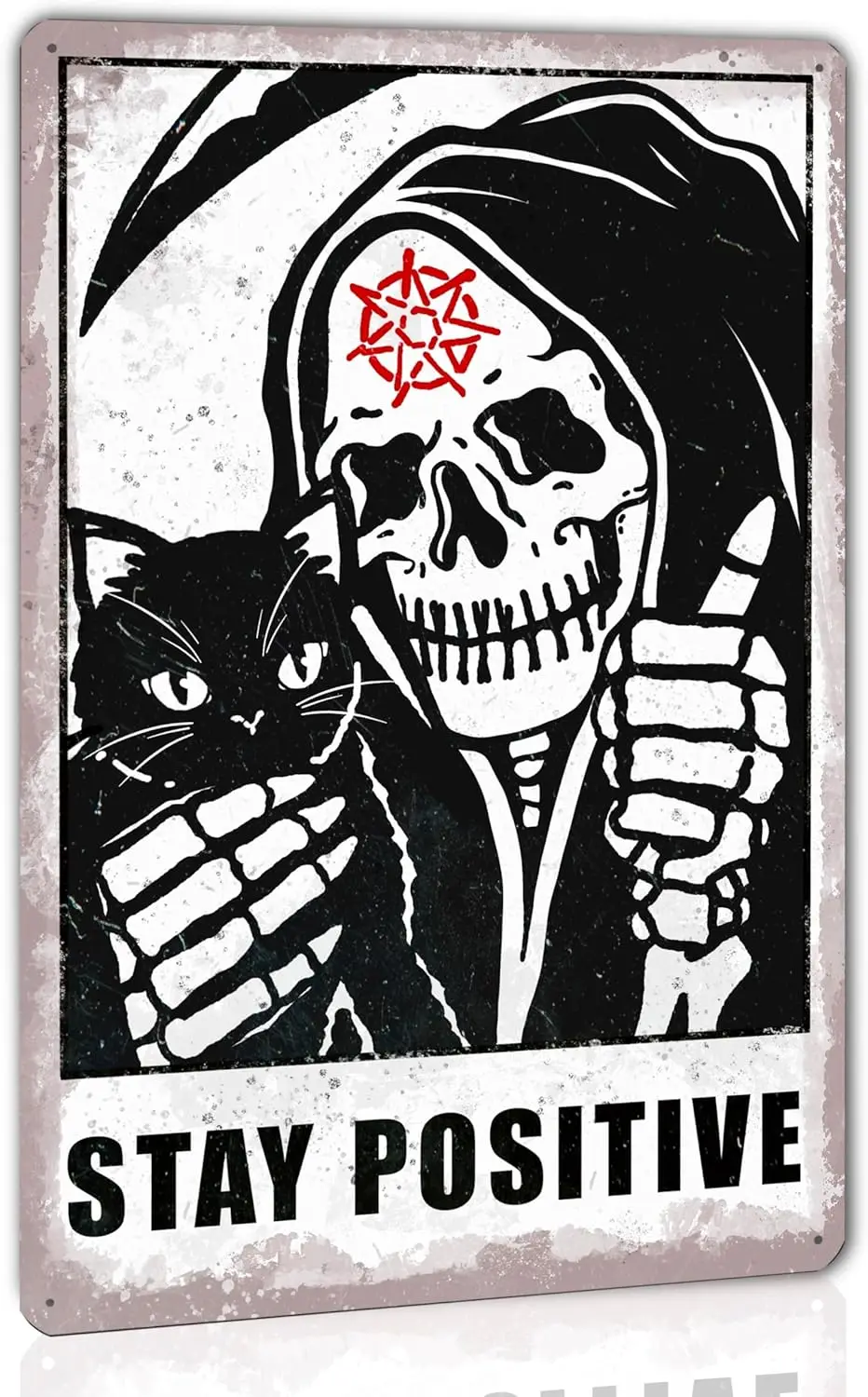 Gothic Black Cat Skull Skeleton Metall Blechschild Home Inspirational Wall Decor Lustiges Vintage Poster mit Stay Positive a Stylish G Image