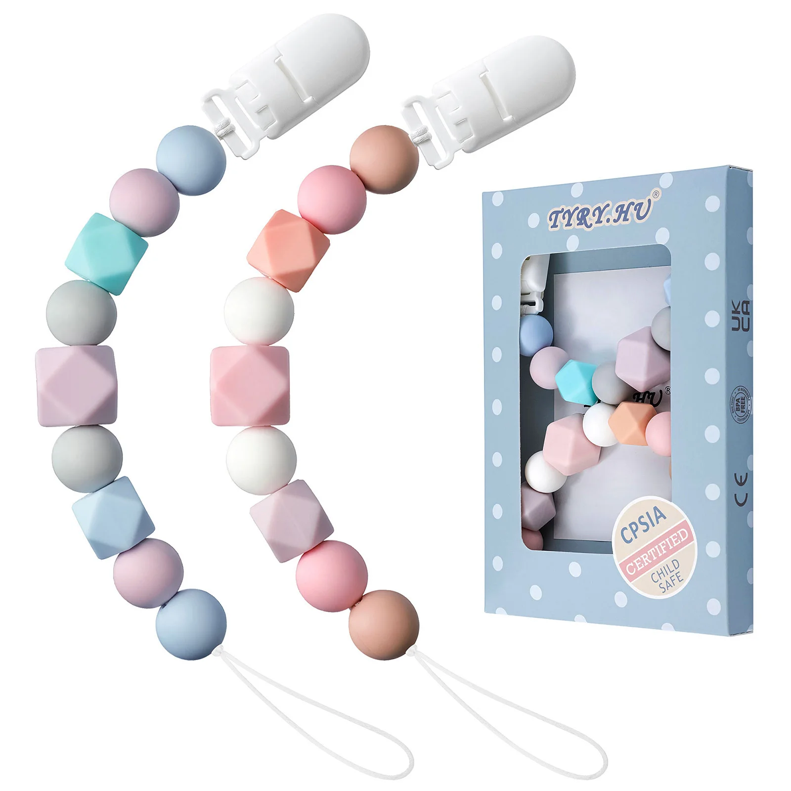 2 stücke Silikon Baby, Kleinkind Kleinkind Dummy Schnuller Schnuller Nippel Clip Kette Halter Strap Baby Beißring Kauen Spielzeug Zahnen Kette ﻿ Image