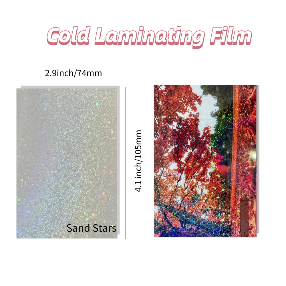 50 Blatt Sandstars Kaltlaminierfolie 2,9 x 4,1 Zoll Holografisches Aufkleberpapier Glitzer Klare holografische Overlay Selbstklebend Image