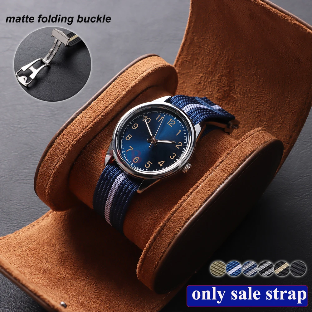 20 mm bequemes Uhrenarmband, matte Schnalle, Nylon-Rindsleder-Uhrenarmband, Schleife, militärisch, waschbar, für Seiko, für Herren und Damen Image