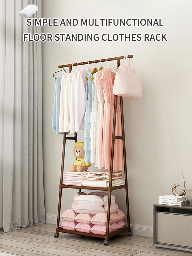 Bodenstehender Garderobenständer, dreieckige Riemenscheibe, Kleiderständer mit Rollen, einfacher Haushaltsgarderobe, Schlafzimmer, hängender Kleiderständer