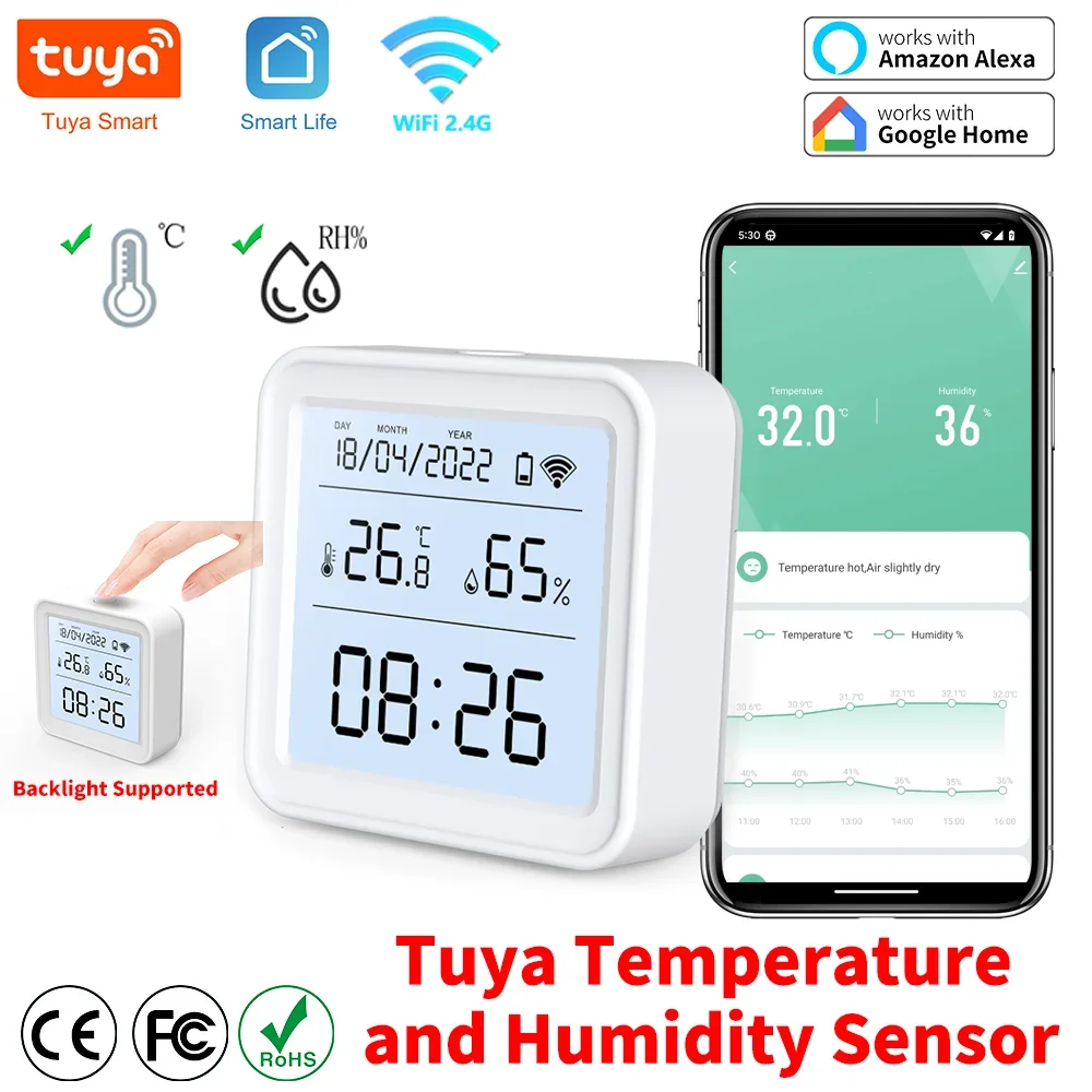 Tuya Zigbee WiFi Temperatur Feuchtigkeit Sensor Hygrometer Thermometer Detektor Smart Leben Fernbedienung Unterstützung Alexa Google Hause Image