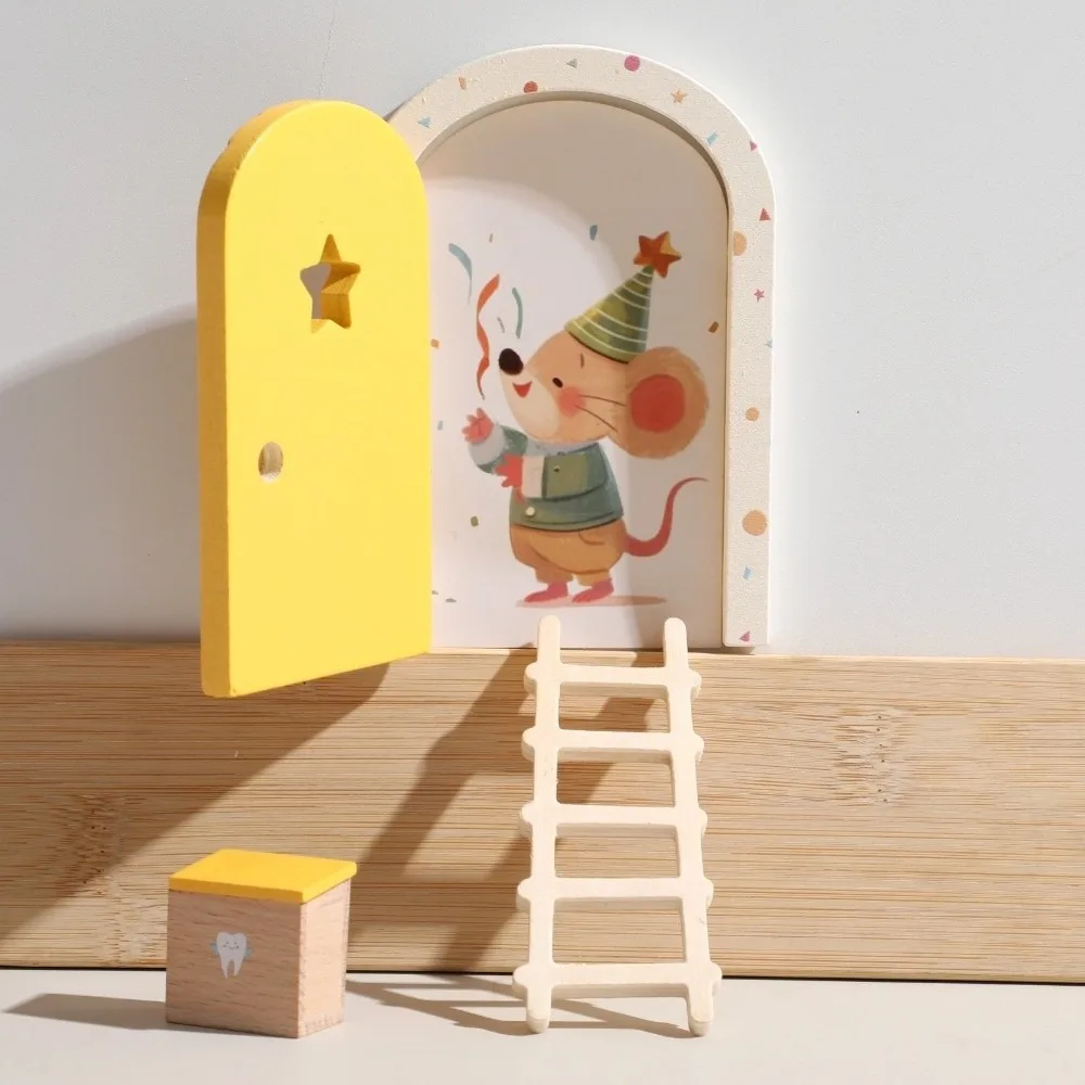 Puppenhaus Mini Home Dekorationen Holz Fee Elf Tür Baby Zimmer Wand Dekoration Handwerk Ornamente Gedenk Zahn Box Baby Geschenk Image