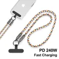 PD240W Cavo di ricarica rapido 2 in 1 Cordino universale per telefono cellulare Cavo da tipo C a USB C Cinghia per telefono da polso con blocco in lega di zinco