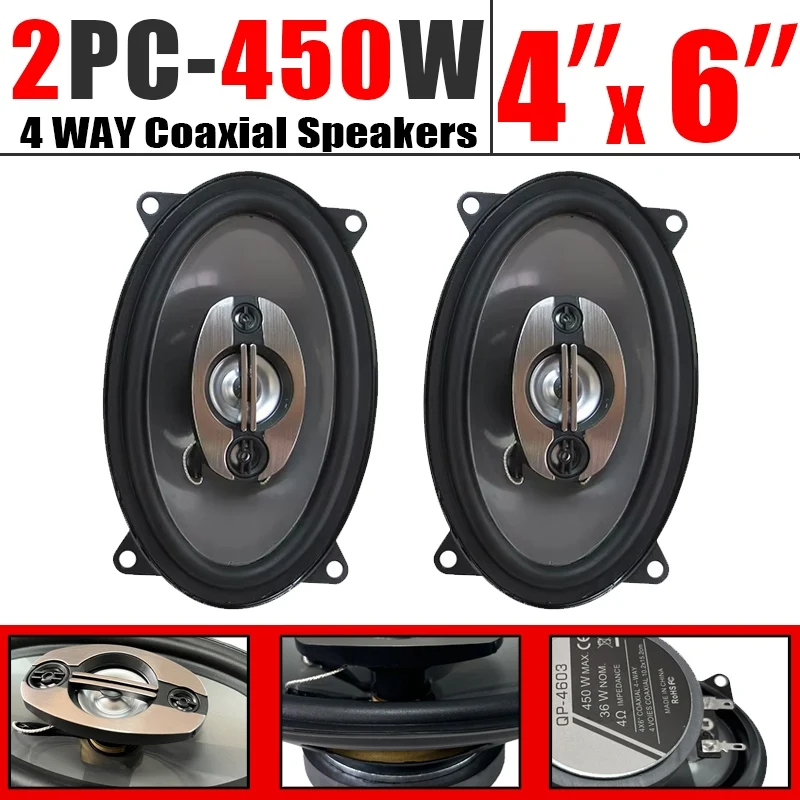 1 paar 450W 4X6 Zoll 4-Wege Auto HIFI Koaxial Lautsprecher Auto Tür Audio Musik stereo Hochtöner Mid-woofer Full Range Frequenz Lautsprecher Image