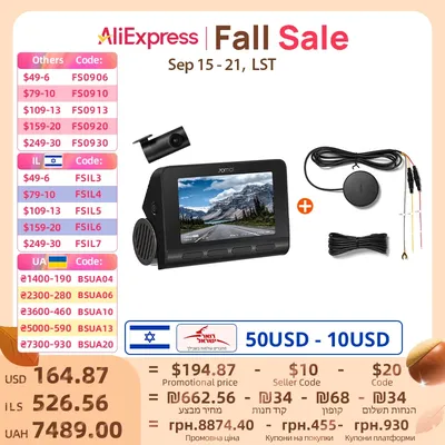 70mai 4K Dash Cam A810 Front Rear Set with 4G Module UP04 Remote Control GPS ADAS 70mai Car DVR A810 HDR 60FPS 24H Parking Mode