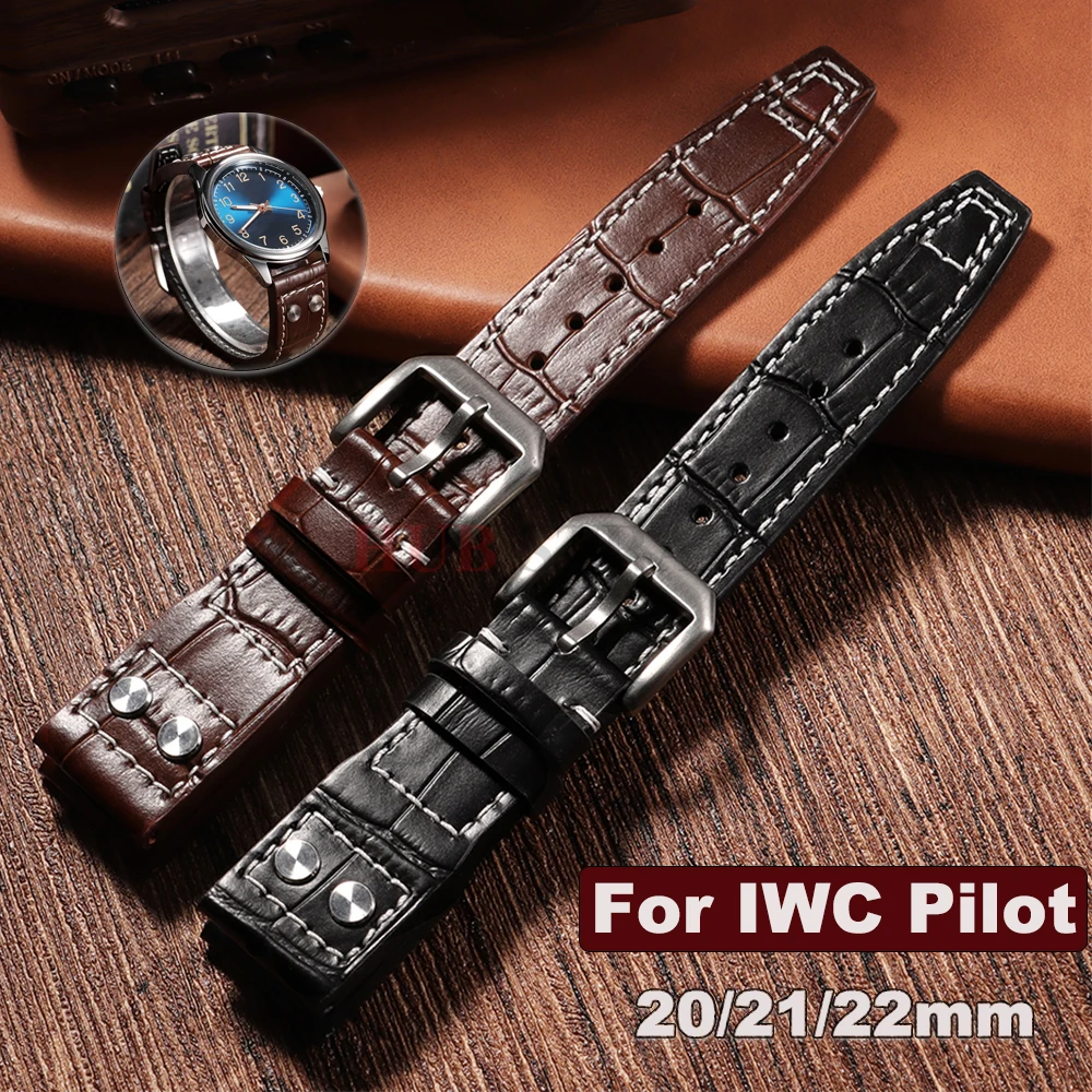 20mm 22mm 21mm für IWC Pilot Uhrenarmband Rindslederarmband Stahl Dornschließe Zubehör für Männer Frauen Hochwertiges Handgelenkarmband Image