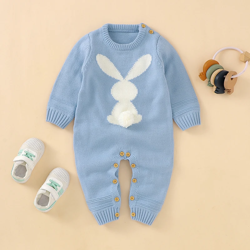 Babyspielanzug Gestrickte Infant Jungen Mädchen Overall Langarm Herbst Neugeborenen Kinder Kleidung Ostern Niedlichen Cartoon Kaninchen Overalls Image