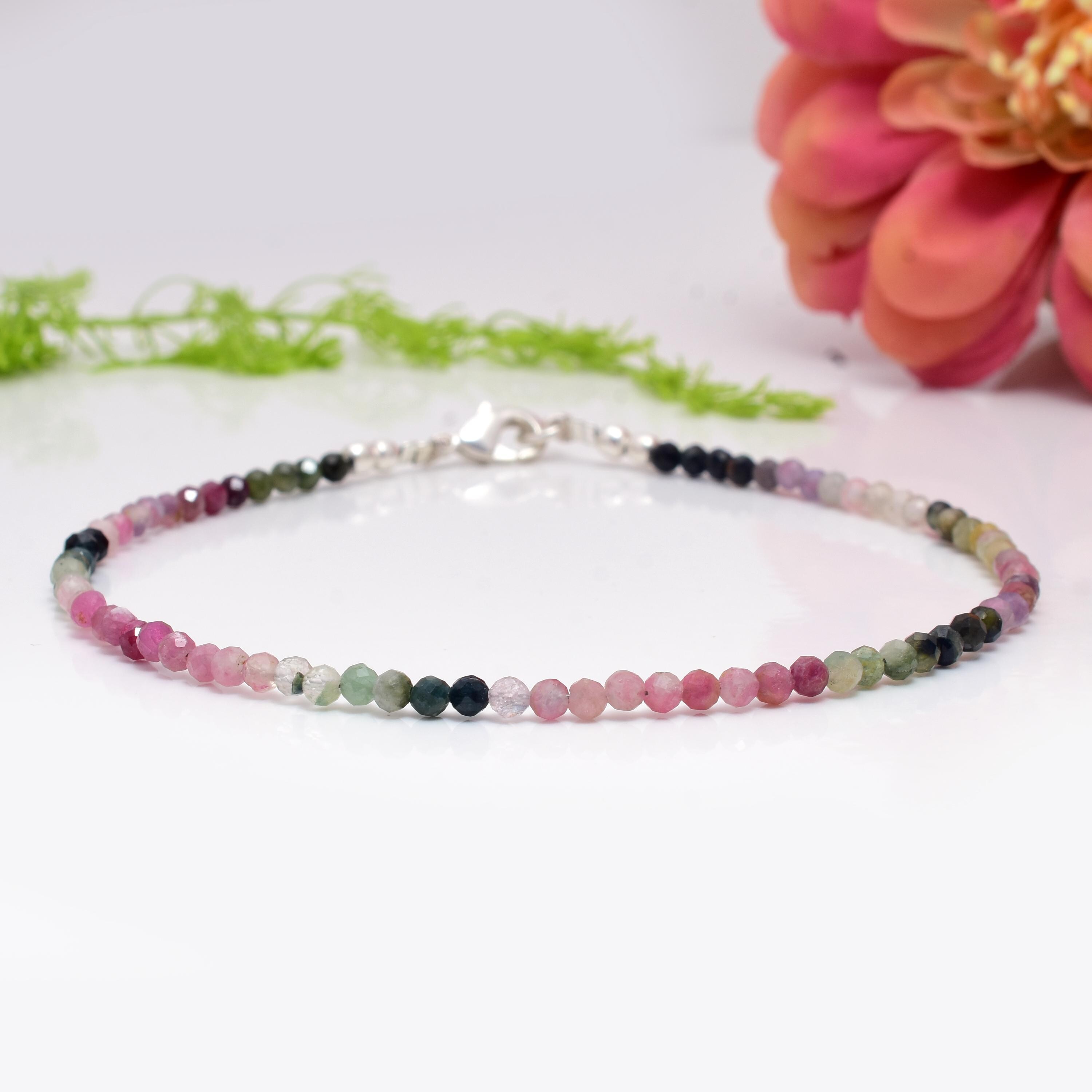 Bracciale minimalista in tormalina - Bracciale delicato in pietra naturale - Bracciale yoga con cristallo curativo - Regalo di protezione spirituale c