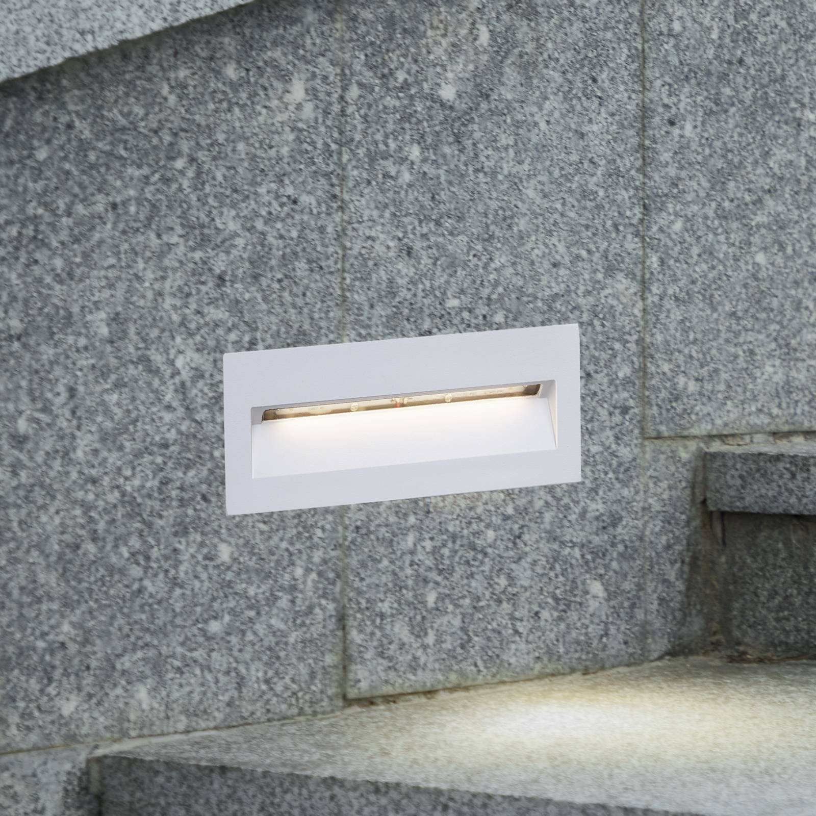 Lucande LED recessed wall light Loya, 23 x 8 cm, white, IP54 Loya, White / opal, Aluminium, Modern, Outdoor Wall Light
