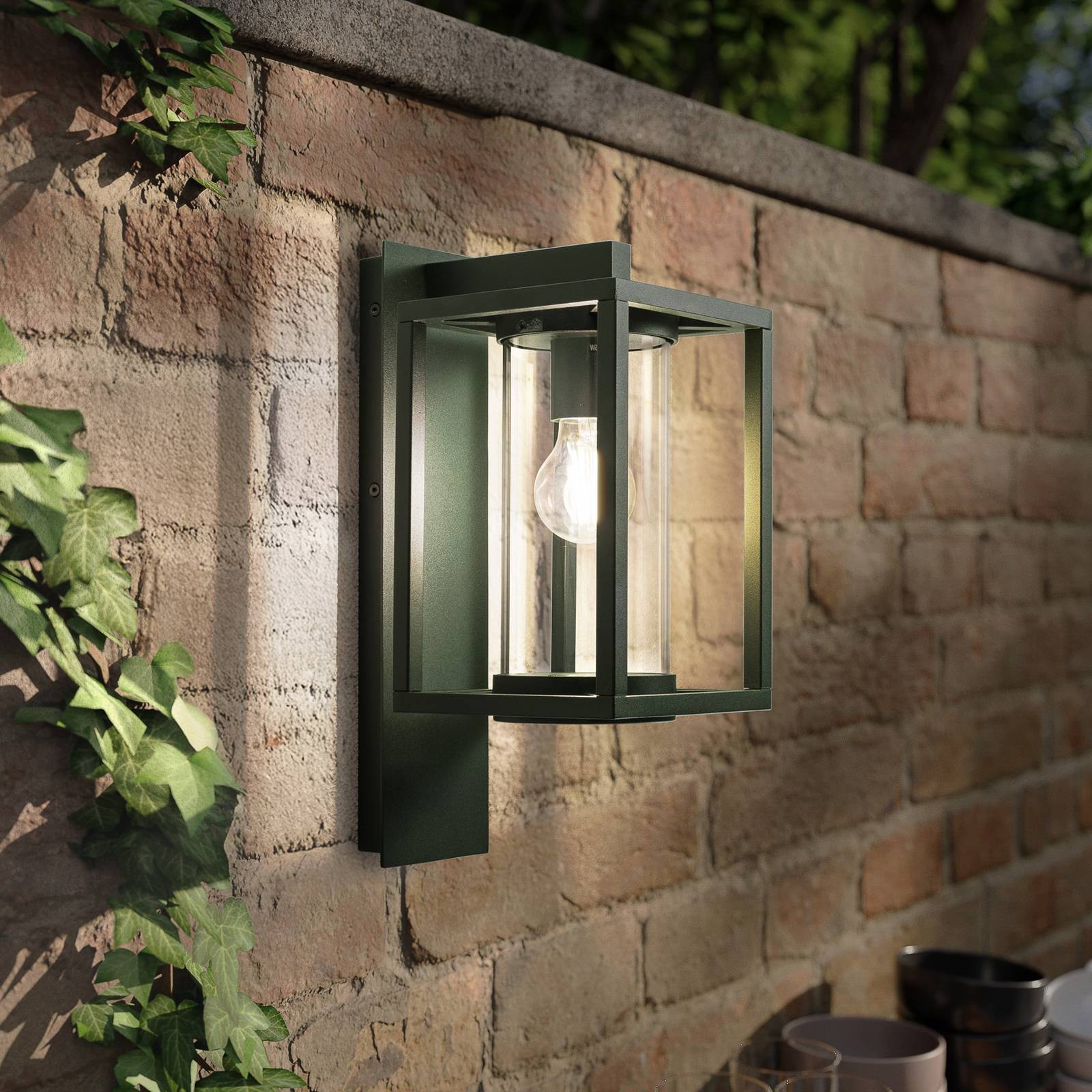 Outdoor Wall Light Ferda Lucande, dimmable, Green, Aluminium, Modern, Outdoor Wall Light