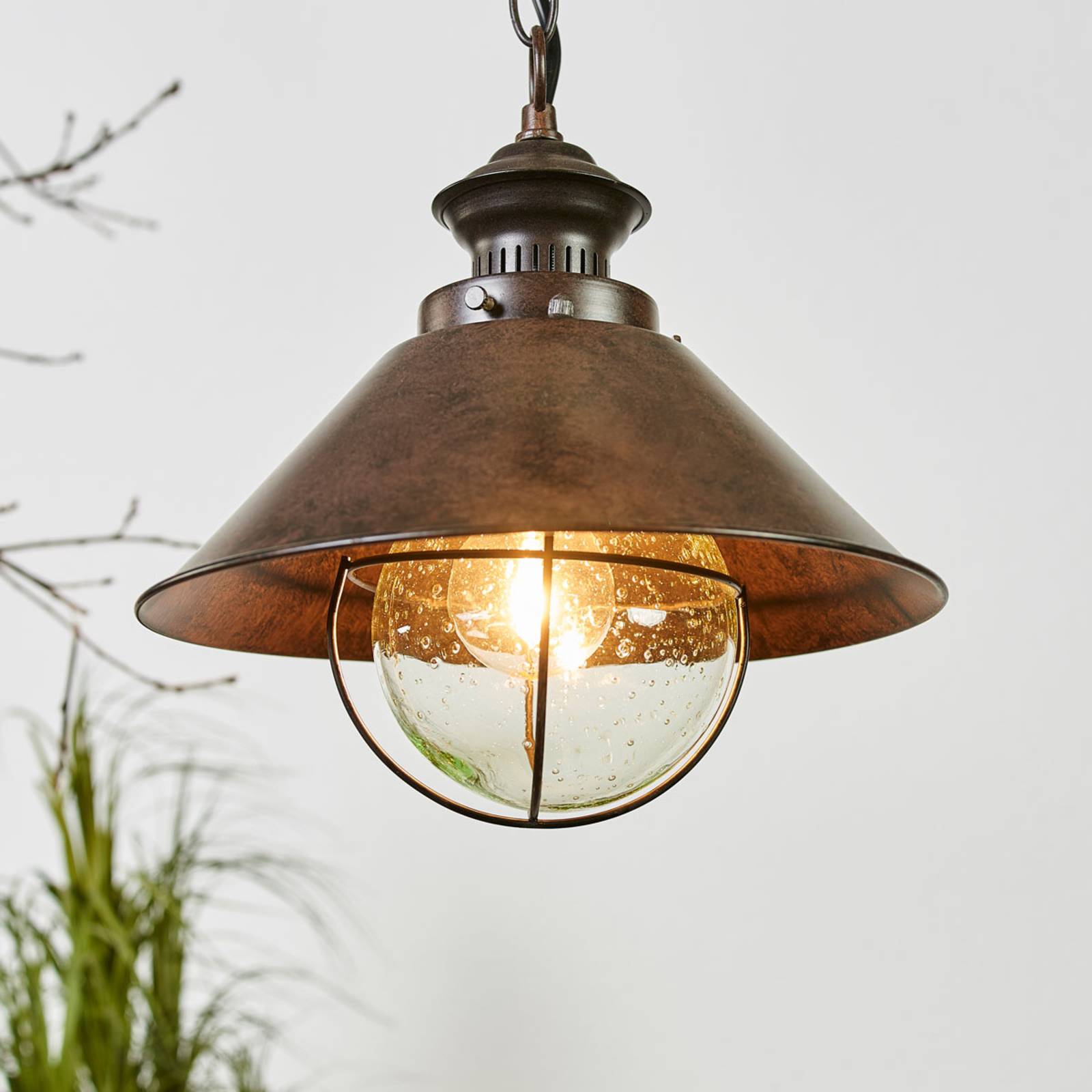 FARO BARCELONA Antique-looking Nautica Pendant Lamp, 26 cm NAUTICA-1P, Brown / rust, metal, Ceiling Light Outdoor