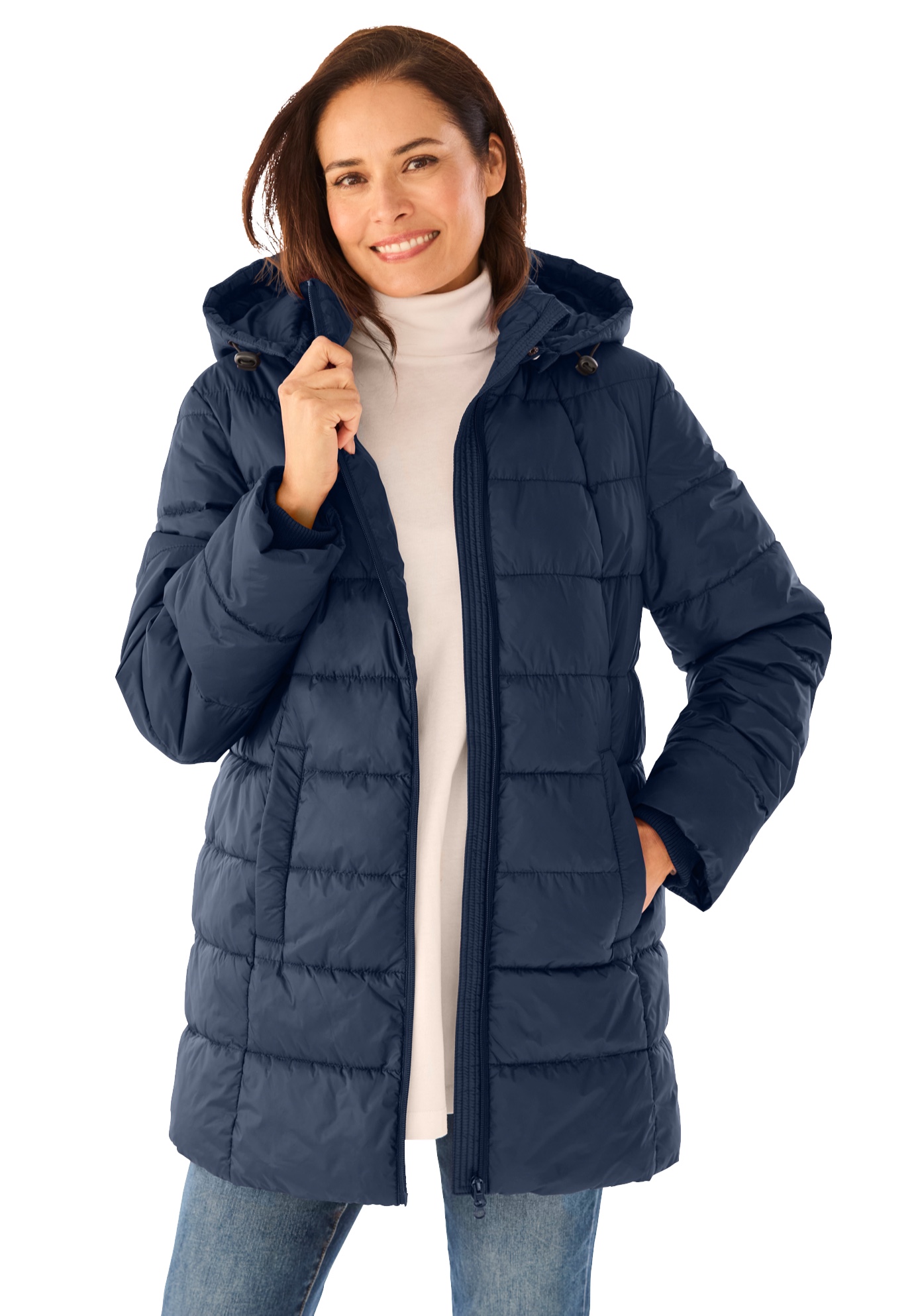Plus Size Women's Hands-Free Puffer Coat by Woman Within in Navy (Size M)