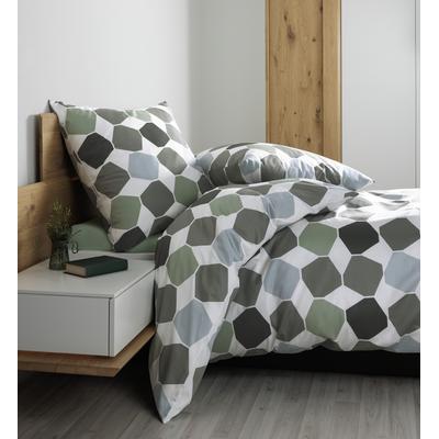 Bettwäsche JANINE "Mako-Satin87106 06", grün, B/L: 155cm x 220cm, , Mako-Satin, B/L: 80cm x 80cm, Mako-Satin, Obermaterial: 100% Baumwolle, Bettwäsche, mit Reissverschluss Image