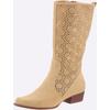 Stiefel HEINE, Damen, Gr. 38, beige (sand), Leder, Veloursleder, Rindsleder, modisch, Schuhe Cowboystiefel Sommerstiefel Reißverschlussstiefel