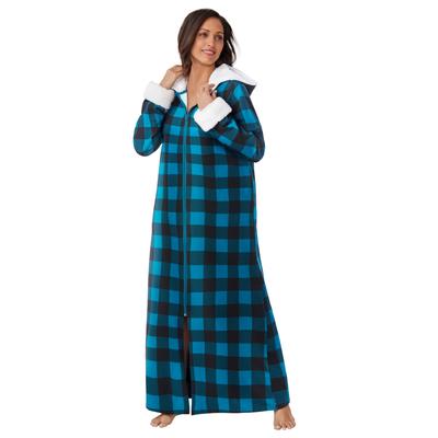 Plus Size Women's Sherpa-Lined Long Hooded Robe by Dreams & Co. in Dark Turq Buffalo (Size L)