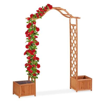 relaxdays Rankhilfe »Rosenbogen« aus Holz mit 2 Pflanzkübeln braun Image