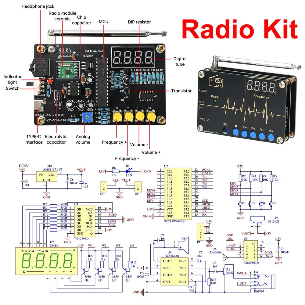 DC 5V DIY Elektronikbausatz RDA5807M FM Radio 87-180MHz mit digitaler Röhrenanzeige Mikrocontroller Elektronische Lötprojekte Image