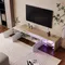 Anajqaqia Meuble TV 200x39x42cm avec éclairage LED, 3 espaces de rangement, 2 étagères en verre, meuble bas, sur pied, meuble TV, blanc