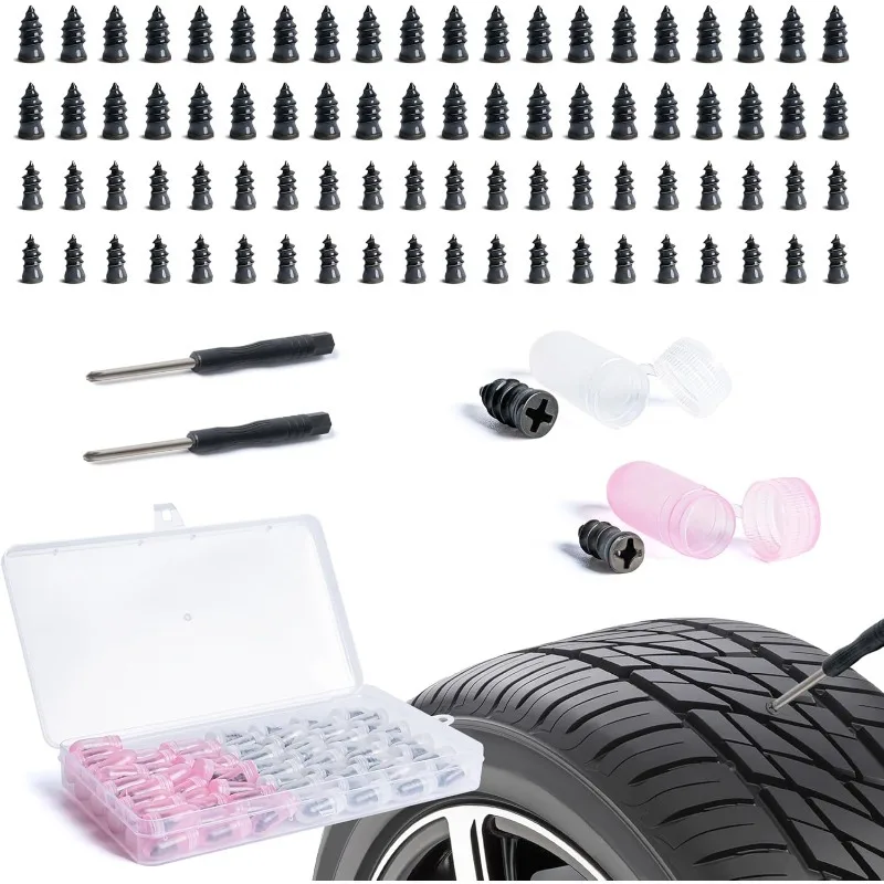 80-teiliges Reparaturset, Vakuum-Reifenwerkzeug mit Schraubendreher für Auto, Motorrad, Fahrrad (40 S + 40 L), Anti-Klemm-Gummisagel für Reifen