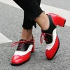 Lackleder, PU-Leder, Weiß, Rot, gemischte Farben, Schnürung, quadratisch, klobige High Heels, Brogues-Pumps, Übergröße, Größe 46, 47, 48, grüne Oxford-Schuhe
