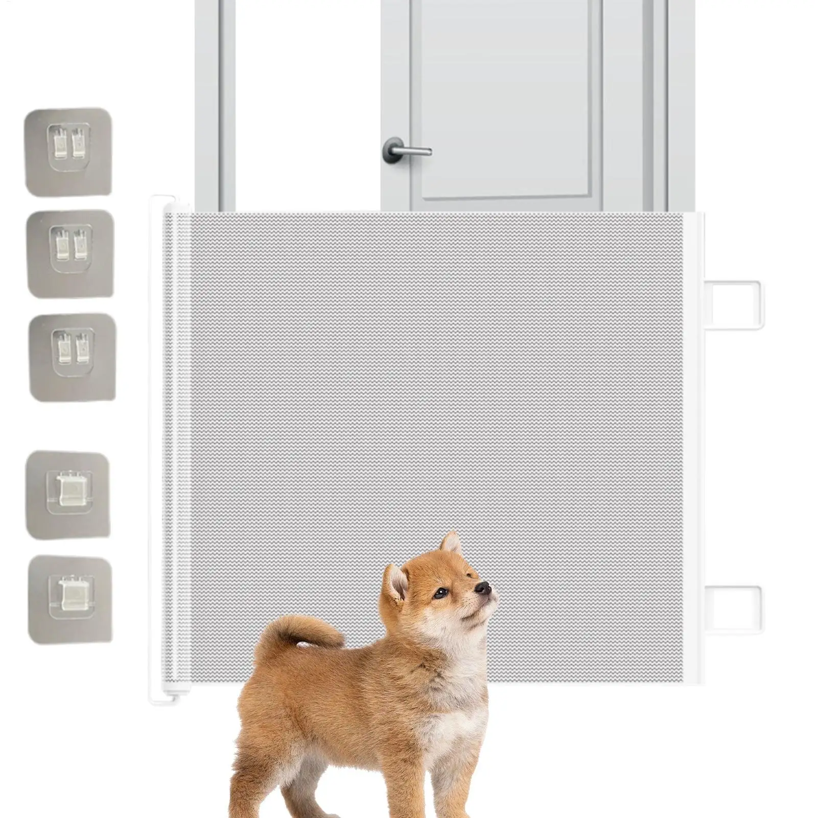 Einziehbares Haustiertor ohne Bohren, Netz-Sicherheitsbarriere für Hunde und Katzen, Innenzaun, tragbare Haustierbarriere für Türen, Flure, Treppen Image