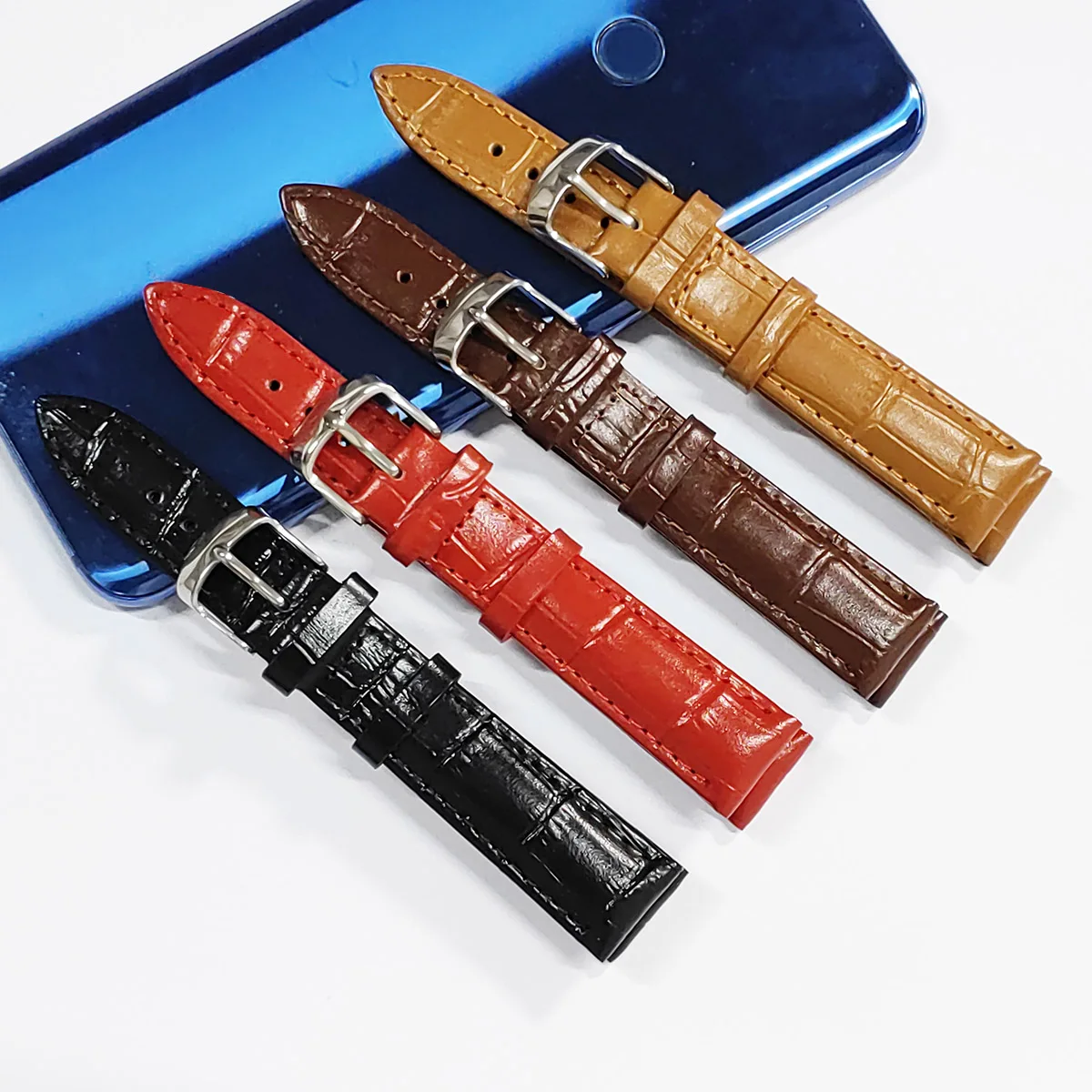 Glänzendes Alligatorleder-Uhrenarmband, 18 mm, 20 mm, 22 mm, Mem-Damen-Uhrenarmband, Stahl-Dornschließe, hochwertiger Handgelenkgürtel Image