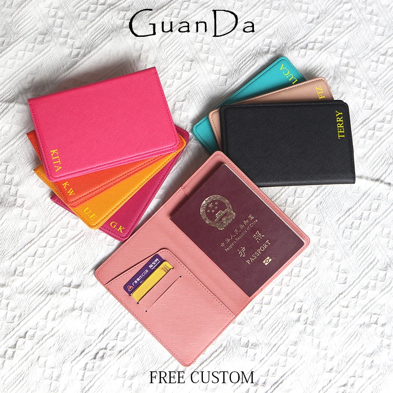 Benutzerdefinierte Buchstaben PU-Leder Reisepasshülle personalisierte Reise Geschäftsreise Reisepasshülle gravieren Namen Frau Mann Luxus-Geldbörse Image