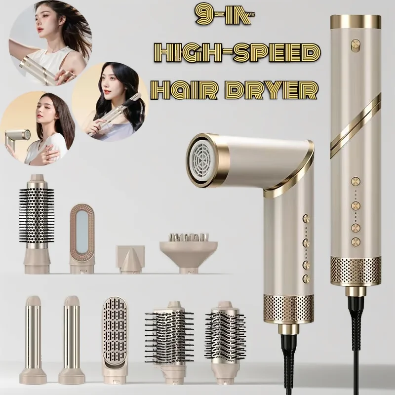 9-in-1-Haartrockner-Heißkamm-Set, professionelles Lockenstab-Haarglätter-Styling-Tool für den professionellen Haartrockner-Haush Image