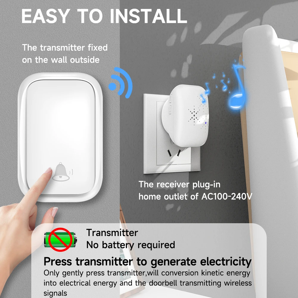 Kabellose Türklingel mit eigener Strom versorgung 38 Klingeltöne 4 Volumens tufen 150 Meter Reichweite wasserdichte batterie freie Türklingel für den Außenbereich Image